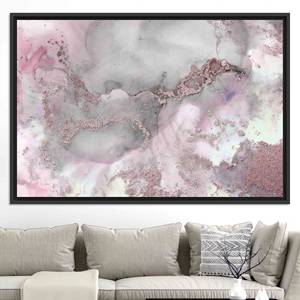 Toile d'art élégante en marbre rose et gris : impression scintillante à l'encre d'alcool, toile encadrée noire - Product Image 1