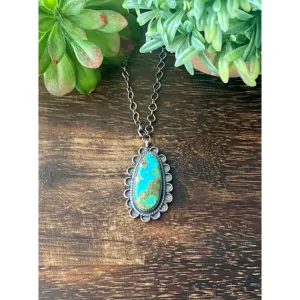 Collar de Plata de Ley con Turquesa de Montaña Sonora y Forma de Gota de Agua, Estilo Bohemio Vintage - Product Image 1