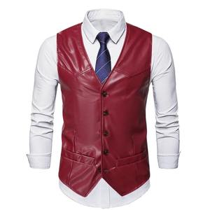 Noir rouge Orange en cuir véritable gilet hommes mince simple boutonnage bureau gilet hommes sans manches Blazer gilet - Product Image 1