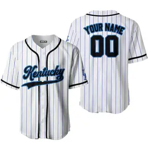 Camisas de beisebol personalizadas com listras azuis de Kentucky, camisas respiráveis de softball, branco, preto e azul, nome personalizado, tamanho XL para homens e mulheres