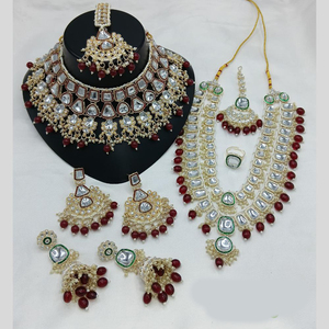 ชุดคอมโบสร้อยคอชุบทองชาติพันธุ์ที่ทันสมัยที่ทำด้วยมือหิน Meenakari ทำงาน Kundan และลูกปัดแฟชั่นนิสต้า - Product Image 2