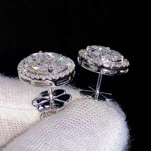 Lujo VVS Moissanite Cluster Stud Pendientes Redondo y Marquesa Corte Diamante Diseño 925 Plata Oro Blanco Regalo de mujer - Product Image 5