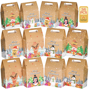 Christmas <b>Square</b> Kraft Paper Gift Boxes with Self Erecting Design Die Cut Handles Recyclable Holiday Packaging for Gifts Crafts - Product Image 6