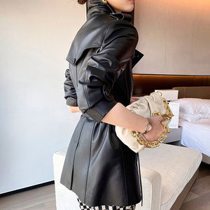 2024 nuevas chaquetas de cuero genuino para mujer de cuero suelto con capucha de manga larga informal para mujer con servicio OEM transpirable precio barato - Product Image 5