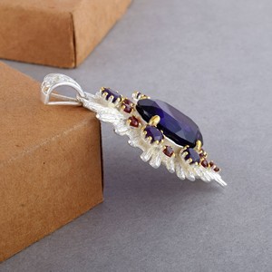 <b>Large</b> Amethyst Garnet Statement <b>Necklace</b> 925 Sterling Silver Bohemian <b>Pendant</b> Designer Jewelry For Women Wife Gift Handmade - Product Image 2