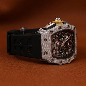 นาฬิกาเพชรมอสซิเนทหนังสีดำคุณภาพระดับพรีเมี่ยมสำหรับบุรุษและสตรี - Product Image 3