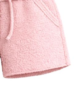 Shorts en molleton sherpa rose pastel pour femmes, confortables, doux, en peluche, vêtements de détente, taille élastique, cordon de serrage, décontractés, confort d'hiver - Product Image 5