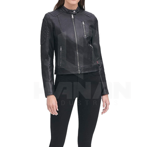 Men's Slim Fit Genuine Leather Winter Jacket with Breathable Knitted Process Decorative <b>Stitching</b> Zip Sleeves and Smooth Finish - Product Image 1