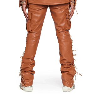 Pantalones de cuero hechos a medida de alta calidad para hombre, ajustados, con patrón recto, impermeables, ecológicos, estilo callejero, al por mayor - Product Image 2