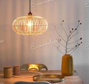 Lámpara LED colgante de bambú de mimbre de madera antigua de diseño moderno para el hogar, sala de estar, dormitorio y comedor, iluminación interior creativa - Product Image 5