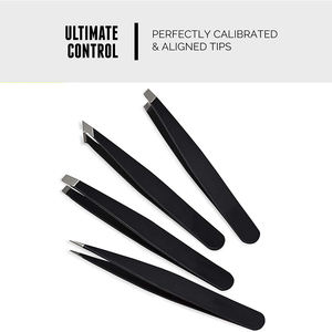 Meilleur kit de pinces à sourcils en acier inoxydable noir avec pointe pointue, ensemble d'outils de maquillage pour épilation, étui en cuir PU - Product Image 4