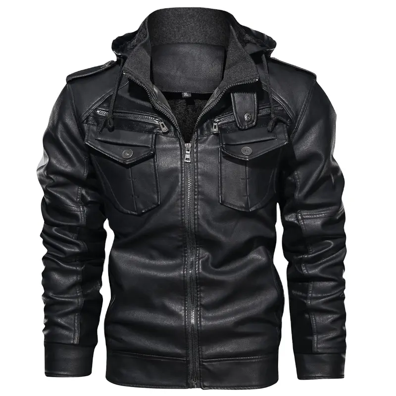 Top Quality Men's Leather Jackets Winter Fleece Thick Men's Hooded Motorcycle Coats Male Fashion Outwear Brand Clothing