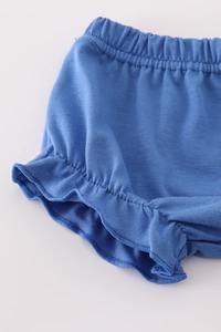 Conjunto de bombachos con estampado floral Vintage para niñas, Top azul bonito y bombachos con volantes, suministro ODM para el verano - Product Image 2