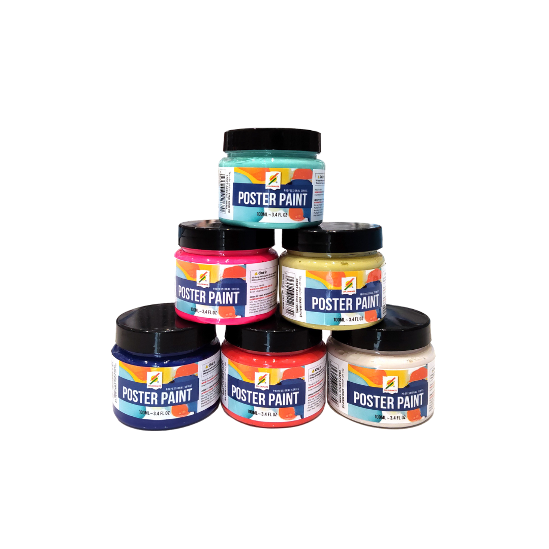 Acrylic Poster Paint Set of 6 Vibrant Colors 100ml/3.4oz Art Painting Medium for Canvas Colormate Supports Small Quantity