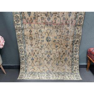 3.6x6.6 ft Rug, Vintage Turkish Accent Rug, <b>Brown</b> <b>Wool</b> Rug - Product Image 2