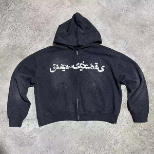 Sweat-shirt à double ceinture, pantalon de survêtement évasé, OEM personnalisé, logo entièrement en strass, coton éponge pour hommes, pantalon de jogging personnalisé - Product Image 5