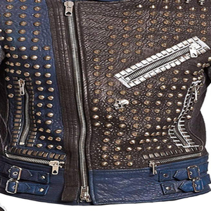 Chaqueta de Cuero con Tachuelas en Toda la Superficie, Estilo Vaquero, Chaqueta de Cuero con Tachuelas de Moda, Venta al por Mayor - Product Image 4