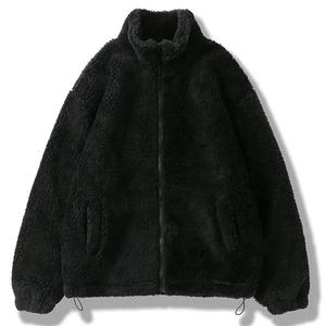 Chaqueta de Forro Polar de Invierno Estilo Hip Hop, Chaqueta con Cremallera y Peluche, Chaqueta Ligera de Color Sólido para Hombre, Otoño, Negro y Blanco - Product Image 4