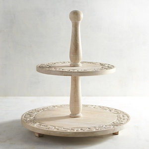 Bandeja de Servicio de Madera Blanca de 2 Niveles, Diseño Elegante, Hecha a Mano, para Decoración del Hogar, Bodas y Fiestas, Precio Razonable - Product Image 6