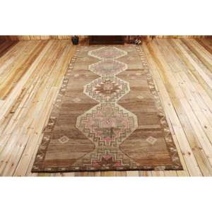 Alfombra Turca Vintage Grande de 5,8x11,8 pies, Alfombra de Lana con Parches Marrones y Rosas - Product Image 1