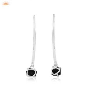 Natural <b>Black</b> Obsidian Raw Gemstone Stylish Prong Set <b>Dangle</b> <b>Earrings</b> 925 Sterling SIlver <b>Earrings</b> Gift For Women - Product Image 3