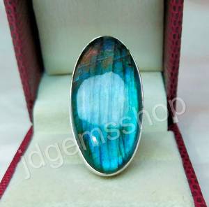 แหวนแลบราโดไรต์ทำด้วยมือเครื่องประดับอัญมณีสีฟ้ารูปไข่แหวน925สเตอร์ลิงแหวนผู้หญิงหรูหราเครื่องประดับของขวัญครบรอบปีที่ไม่ซ้ำกัน - Product Image 4