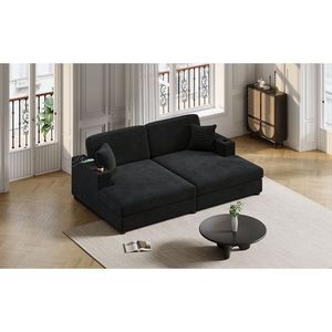 Sofá cama seccional tipo chaise longue de pana extragrande de 86.5 pulgadas con dos puertos USB, dos portavasos, dos compartimentos, completamente nuevo - Product Image 5