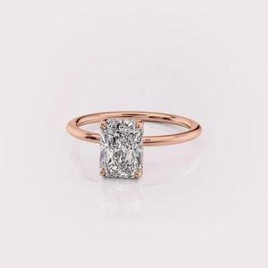 IGI Certified Radiant Cut Lab Grown Diamond Engagement <b>Ring</b> 9K Yellow / White & Rose Gold Hidden Halo Solitaire <b>Ring</b> - Product Image 1