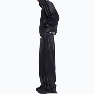 Pantalones de chándal deportivos en blanco holgados para hombre, pantalones de chándal sueltos apilados con lavado ácido, pantalones de chándal con borde crudo y pierna recta, chándales con cremallera - Product Image 5
