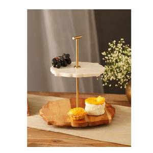 Acheter Support à Gâteau Décoration Cuisine Maison Blanc Forme Ronde Support à Gâteau Marbre avec Support en Bois Outils à Gâteau - Product Image 5