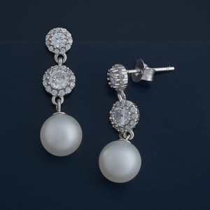 Pendientes de Plata 92.5 con Diseño Geométrico de Borla y Esmeralda, Perla, Diamante, Rubí y Circonita para Regalo de Boda o Fiesta - Product Image 4