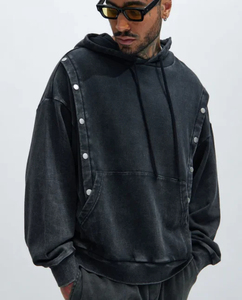Sweat à capuche personnalisable en coton 100% de qualité supérieure, avec panneaux et boutons, style vintage délavé à l'acide, coupe oversize en polaire – Commandez maintenant - Product Image 3