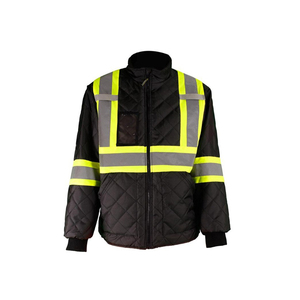 Men's Hi Vis Reflective Safety <b>Jacket</b> Polyester Workwear with Yellow <b>Silver</b> Stripes Quilted Design - Product Image 5