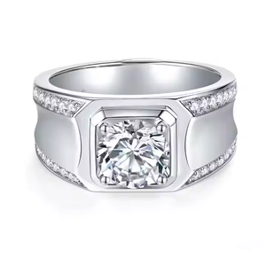 925 <b>Silver</b> Plated Moissanite <b>Men's</b> <b>Ring</b> Bold Style Everyday Elegance with Cut Stone Fine <b>Rings</b> for <b>Wedding</b> Party Engagement - Product Image 5