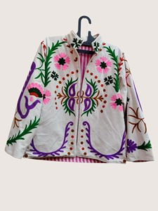 Manteau en coton brodé floral bohème avec manches chauve-souris, col rond, grande taille, vêtements décontractés pour femmes, vêtements de printemps - Product Image 2