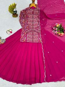 Nueva llegada elegante Heavy Boutique Collection Georgette Plain Lehenga con Secuencia de trabajo superior y Dupatta de proveedor mayorista - Product Image 4