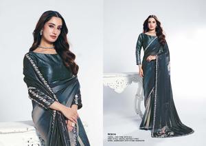 Hermoso Sari de seda satinada floral de primera calidad con bordado y trabajo manual de piedra, perfecto para todas las ocasiones - Product Image 3