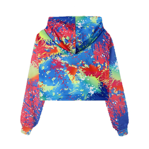 Sudadera con capucha recortada de algodón para mujer, diseño de moda transpirable, estampado de grafiti, estilo deportivo informal, logotipo personalizado para invierno - Product Image 3