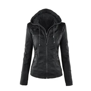 Veste à capuche pour femmes vêtements en cuir boucle de ceinture manteau court - Product Image 6
