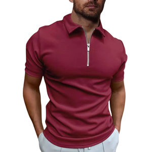 T-shirts de golf décontractés pour hommes coupe ajustée Tops à fermeture éclair à manches courtes en toile unie T-shirts de polo décontractés pour hommes - Product Image 3
