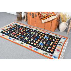 Tapis turc d'inspiration orientale, noir vintage, 3,2 x 6,4 pieds - Product Image 3