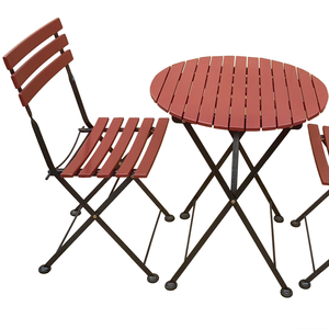 Folding <b>Bistro</b> <b>Set</b> Acacia Wood PU Painted Steel Legs Outdoor <b>Dining</b> Durable Lightweight Eco-Friendly Minimalist Design - Product Image 1