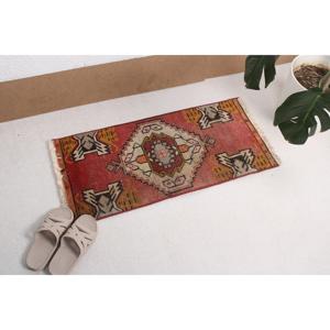 Vintage Turkish Small Rug 1.3x2.9 ft, <b>Red</b> <b>Wool</b> Rug - Product Image 2