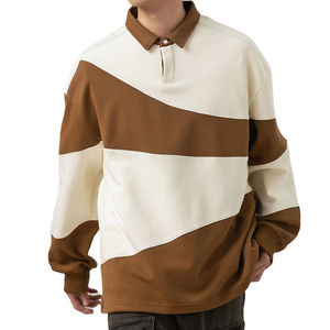 T-shirt polo décontracté 100% coton pour hommes de qualité supérieure à manches longues en tissu de toile à motif respirant et solide - Product Image 1