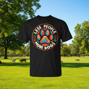 Camiseta Unisex con Estampado de Serigrafía 'Less People More Dogs', Cuello Redondo, Manga Corta, Ropa Promocional para Adultos - Product Image 3