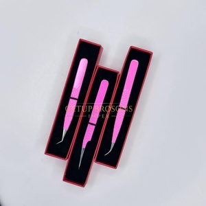 Pince à épiler professionnelle pour extensions de cils Getup Brosons Impex en acier inoxydable, isolation à 45 degrés, revêtement poudré rose - Product Image 5