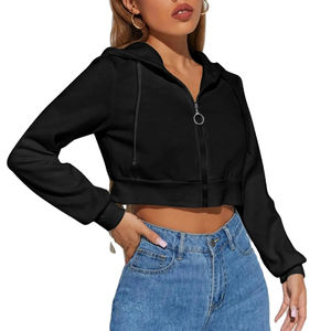 High Quality Custom Sportswear Zipper Women Hoodie 100% Organic Cotton Drop Shoulder Women Crop Top Hoodies for women - Product Image 4