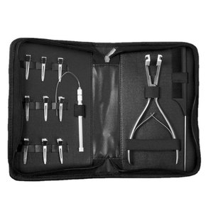Kit d'outils professionnel pour extensions de cheveux noirs, aiguille à micro-perles, crochet à crocheter, pinces, ensemble avec étui à fermeture éclair - Product Image 4