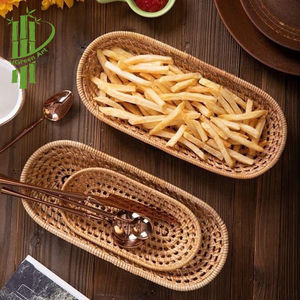 Hand-Woven Bamboo Wicker Serving Trays Natural Environmentally-Friendly <b>Fruit</b> Decorate <b>Storage</b> for Kitchen & Home Decoration - Product Image 5