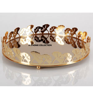 Plateau de service en métal personnalisé léger luxe en acier inoxydable rond service hôtelier plateau de rangement décoratif en métal - Product Image 3